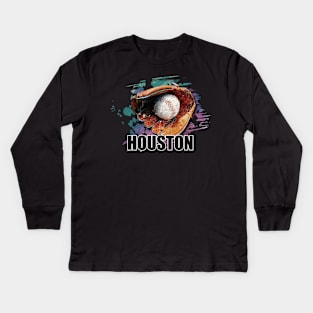 Retro Proud Team Name Houston Classic Style Baseball Kids Long Sleeve T-Shirt